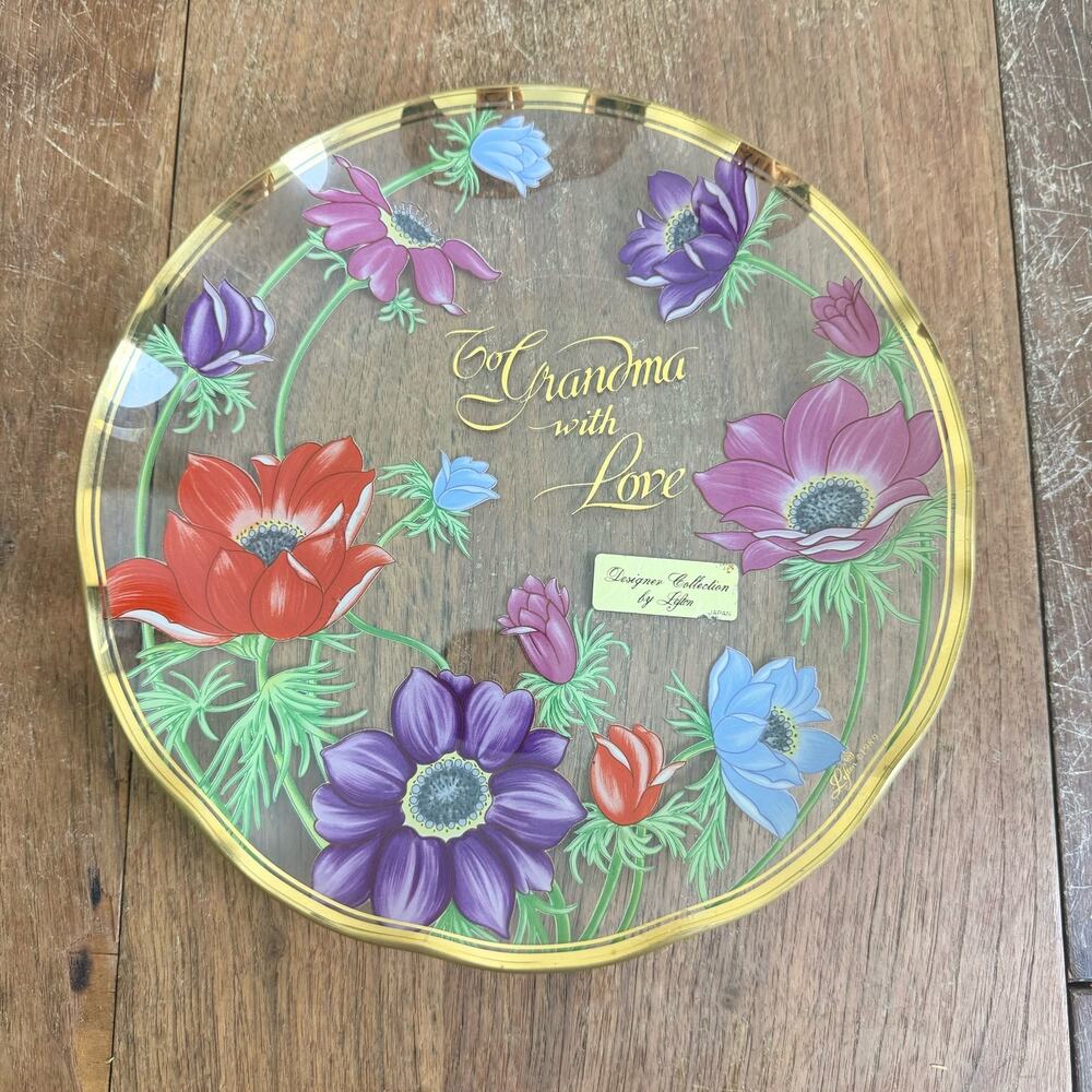 Lefton Japan 1989 To Grandma with Love Clear Floral Gold‎ Accent Display Plate